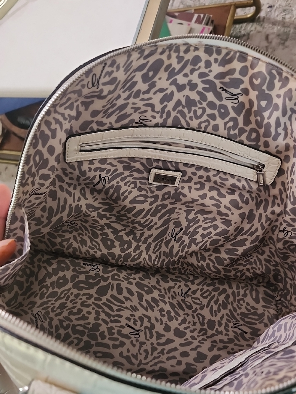 GUESS White Croc-Embossed Dome Satchel - Picture 9 of 16